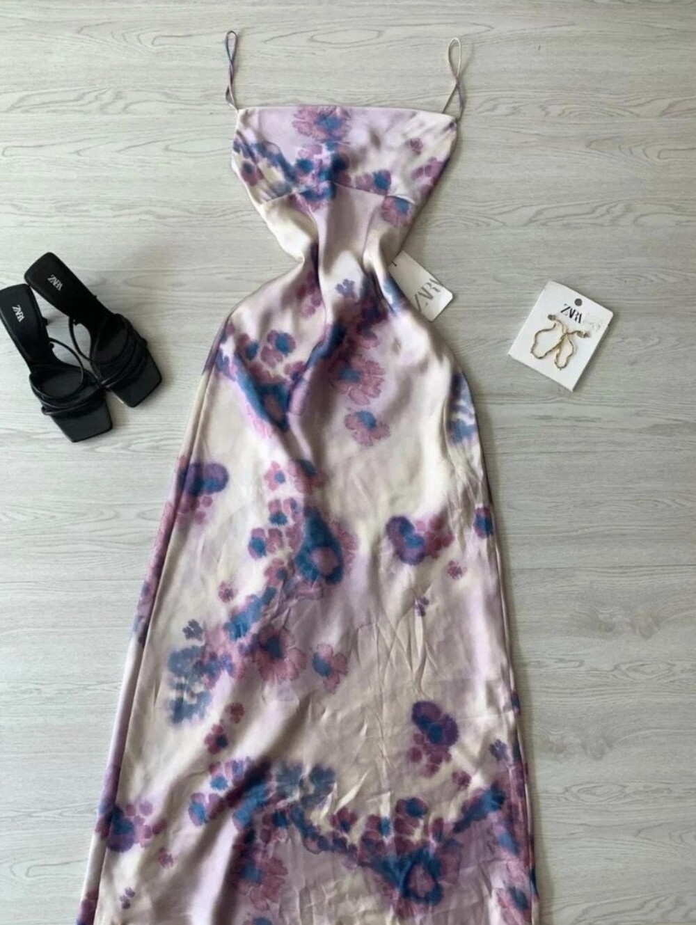 NWT ZARA SATIN EFFECT OPEN BACK LONGโDRESS Pink Lilac - Picture 4 of 12